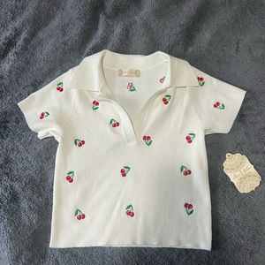 Cherry collared crop top, NWT